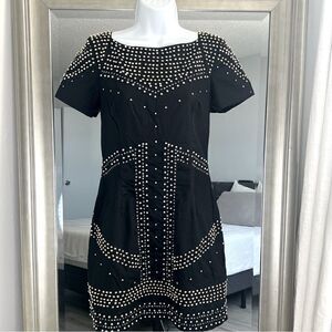 FRENCH CONNECTION Beaded Mini Black Dress Silver-Gold Decoré Size 4